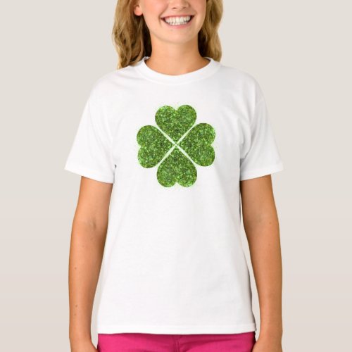 St Patricks day Irish green glittering clover T_Shirt