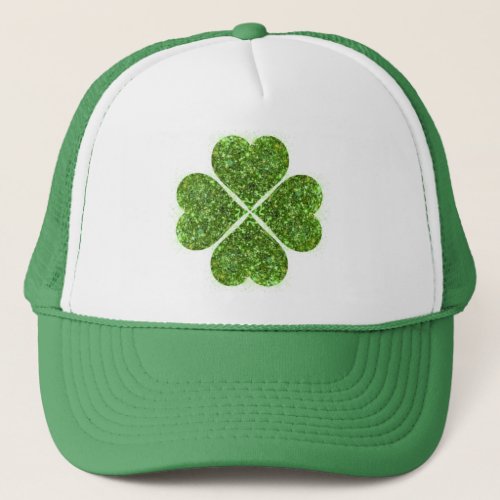 St Patricks day Irish green glittering clover Trucker Hat