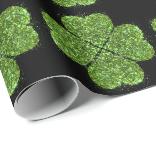 St Patricks day Irish green glittering clover Wrapping Paper