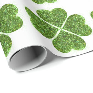 St. Patrick’s day, Irish green glittering clover Wrapping Paper