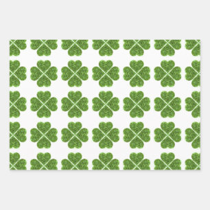 St. Patrick’s day, Irish green glittering clover Wrapping Paper Sheets