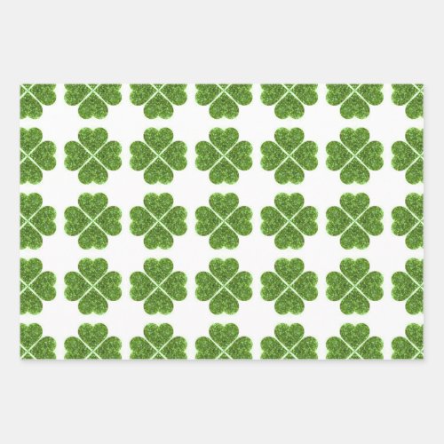 St Patricks day Irish green glittering clover Wrapping Paper Sheets