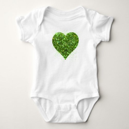 St Patricks day Irish green glittering heart Baby Bodysuit