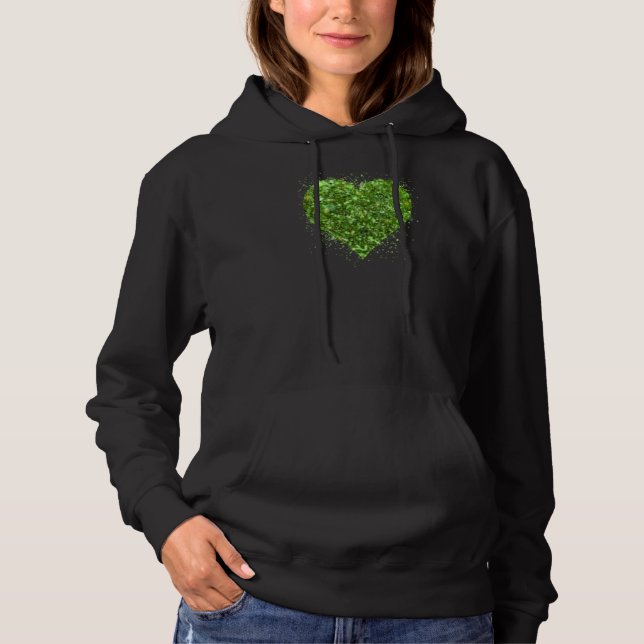 St. Patrick’s day, Irish green glittering heart Hoodie (Front)