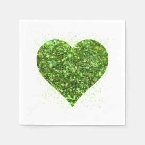 St Patricks day Irish green glittering heart Napkins