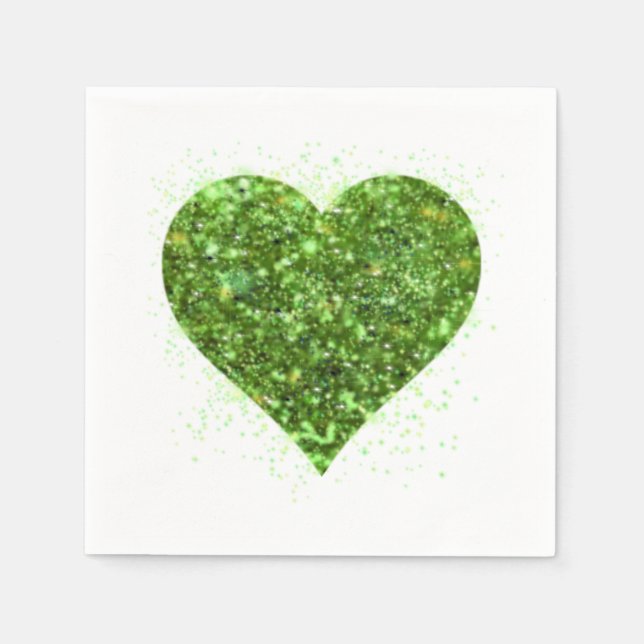 St. Patrick’s day, Irish green glittering heart Napkins (Front)
