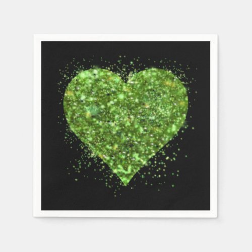 St Patricks day Irish green glittering heart Napkins