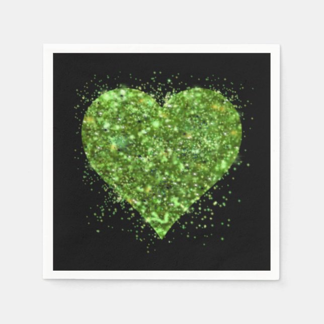 St. Patrick’s day, Irish green glittering heart Napkins (Front)