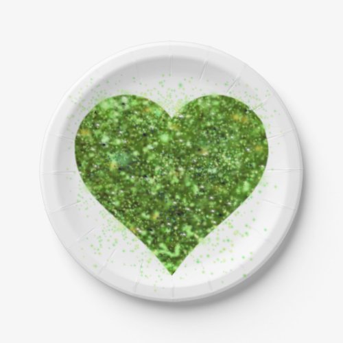 St Patricks day Irish green glittering heart Paper Plates