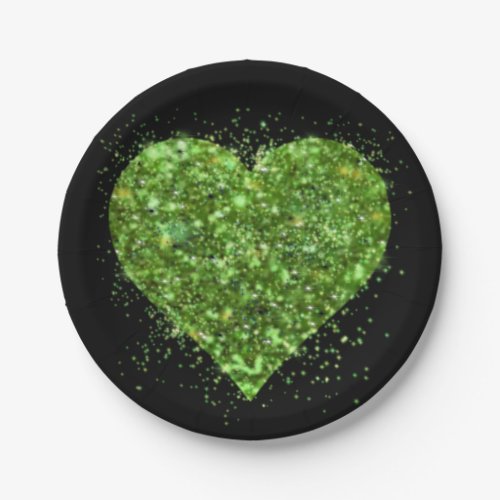 St Patricks day Irish green glittering heart Paper Plates
