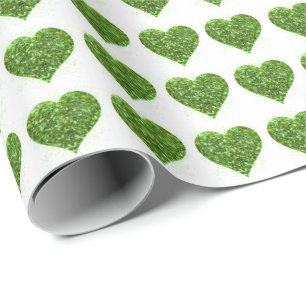 St. Patrick’s day, Irish green glittering heart Wrapping Paper