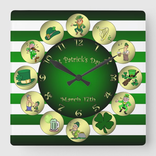 St Patrick’s Day ~ Leprechaun ~ "Erin Go Bragh" ~ Square Wall Clock (Front)