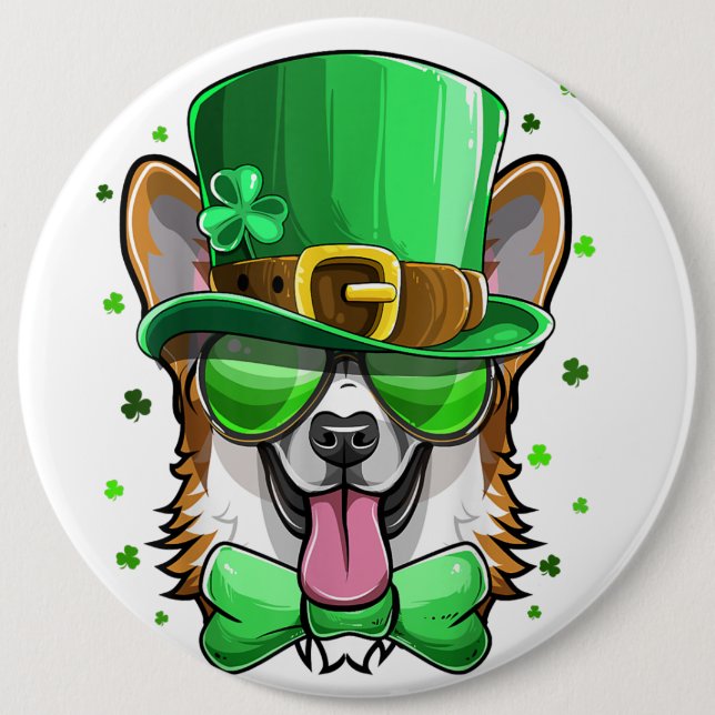 St Patrick’s Day Leprechaun Pembroke Welsh Corgi C Button (Front)