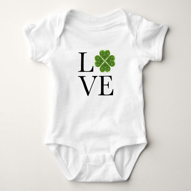 St. Patrick’s day | Love | green glitter shamrock Baby Bodysuit (Front)