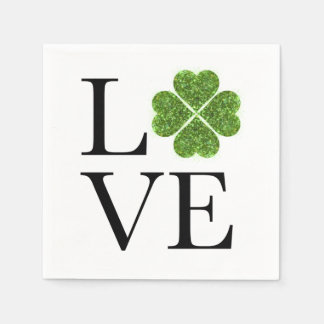St. Patrick’s day  - Love | green glitter shamrock Napkins