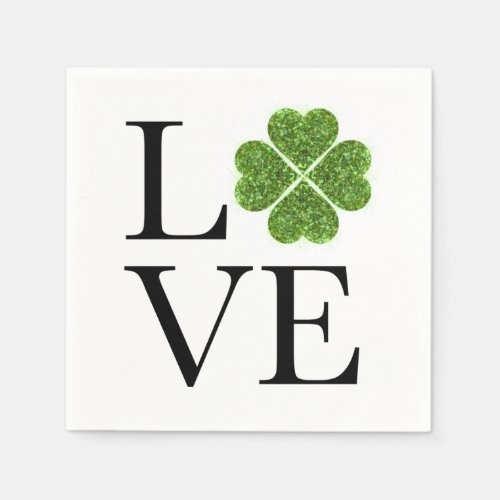 St Patricks day  _ Love  green glitter shamrock Napkins