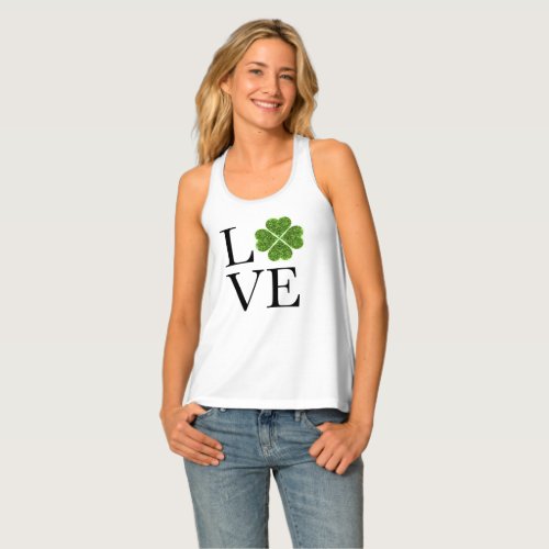 St Patricks day  Love  green glitter shamrock Tank Top