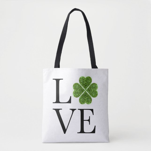 St. Patrick’s day | Love | green glitter shamrock Tote Bag (Front)