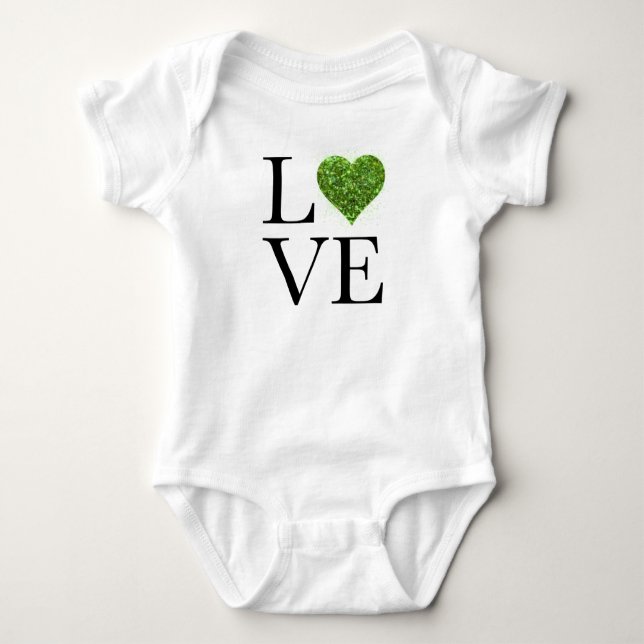 St. Patrick’s day | Love | green glittering heart Baby Bodysuit (Front)