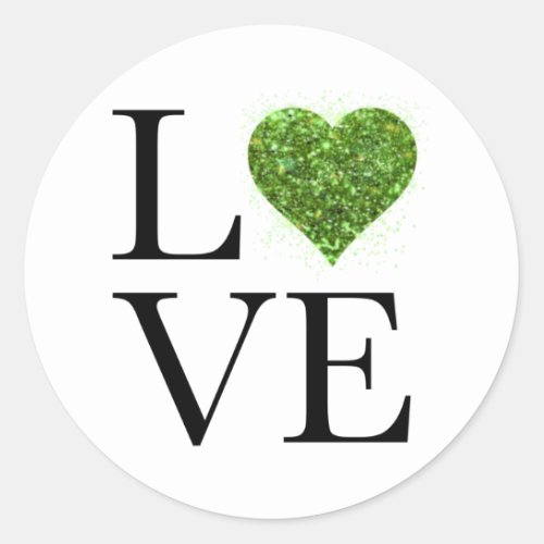 St Patricks day  Love  green glittering heart Classic Round Sticker