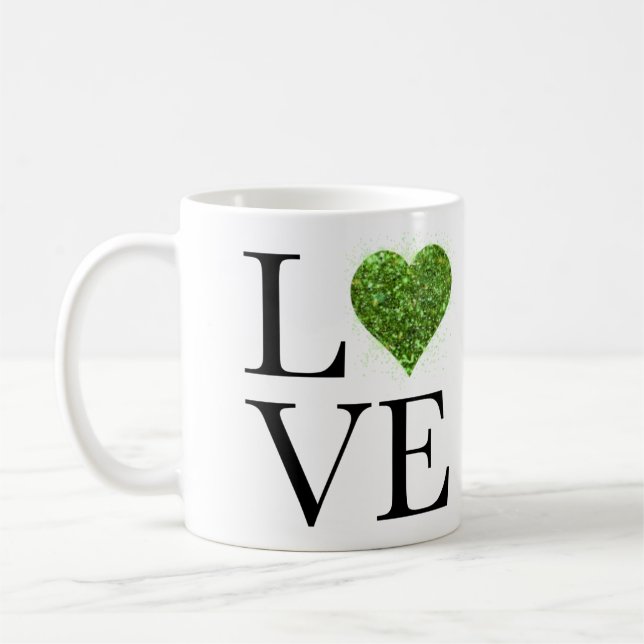 St. Patrick’s day | Love | green glittering heart Coffee Mug (Left)