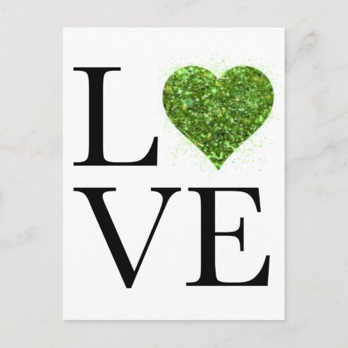 St Patricks day  Love  green glittering heart Postcard