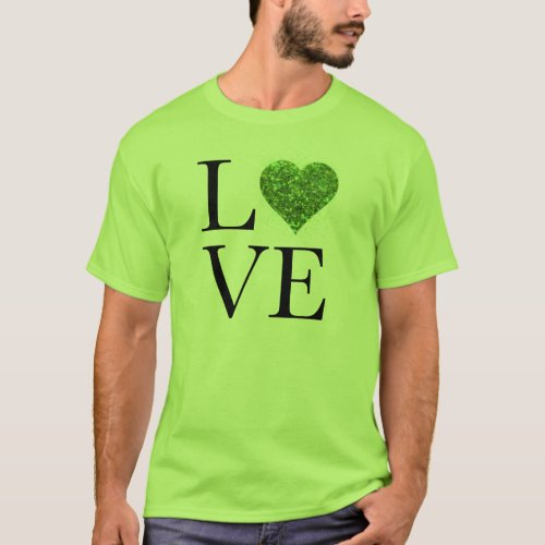 St Patricks day  Love  green glittering heart T_Shirt