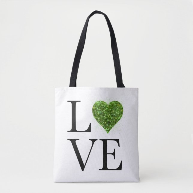 St. Patrick’s day | Love | green glittering heart Tote Bag (Front)