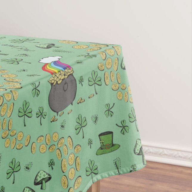 St. Patrick’s Day Luck & Joy Shamrock Tablecloth (In Situ)