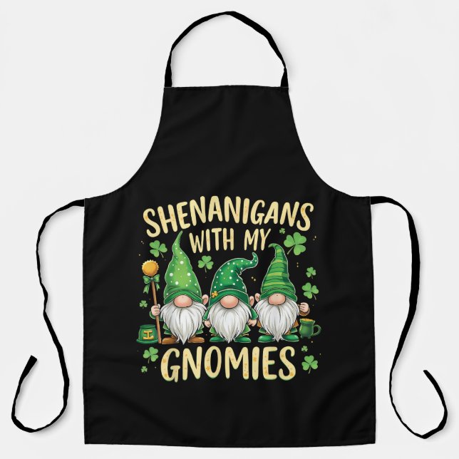 St Patrick’s Day Lucky Shamrock Gnome  Apron (Front)