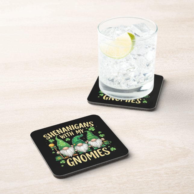 St Patrick’s Day Lucky Shamrock Gnome  Beverage Coaster (Right Side)