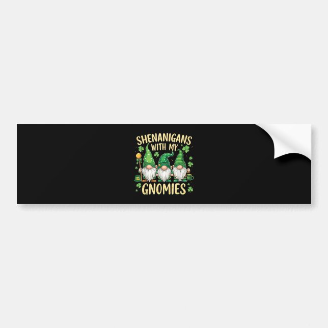 St Patrick’s Day Lucky Shamrock Gnome  Bumper Sticker (Front)