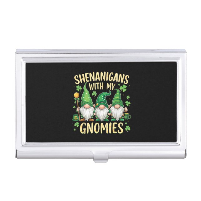 St Patrick’s Day Lucky Shamrock Gnome  Business Card Case (Front)
