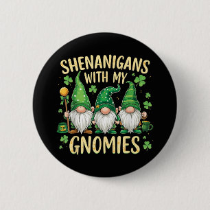 St Patrick’s Day Lucky Shamrock Gnome  Button