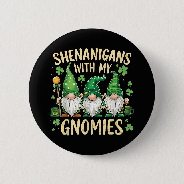 St Patrick’s Day Lucky Shamrock Gnome  Button (Front)