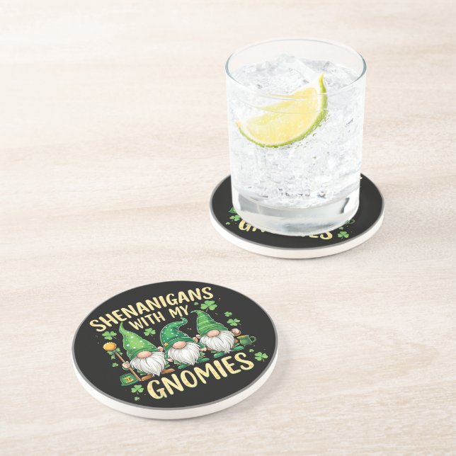 St Patrick’s Day Lucky Shamrock Gnome  Coaster (Side)