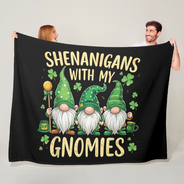 St Patrick’s Day Lucky Shamrock Gnome  Fleece Blanket (In Situ)