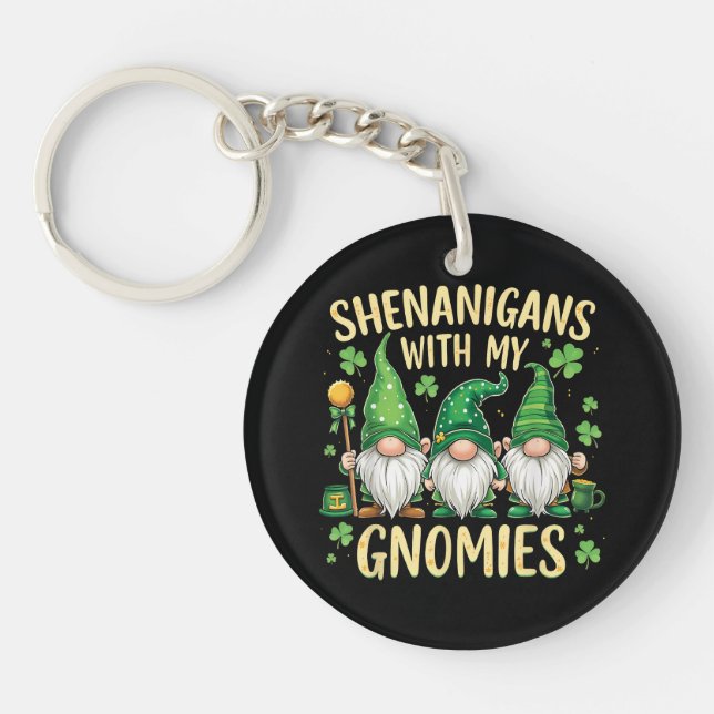 St Patrick’s Day Lucky Shamrock Gnome  Keychain (Front)