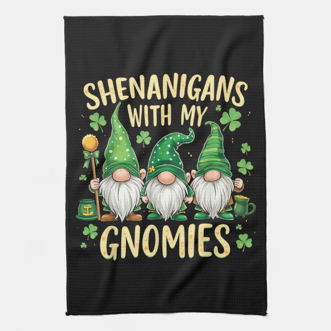 St Patrick’s Day Lucky Shamrock Gnome  Kitchen Towel (Vertical)