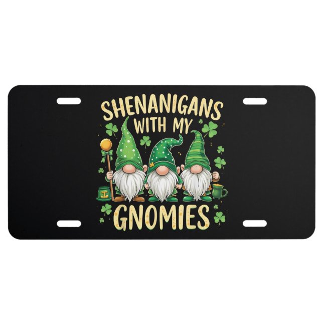 St Patrick’s Day Lucky Shamrock Gnome  License Plate (Front)