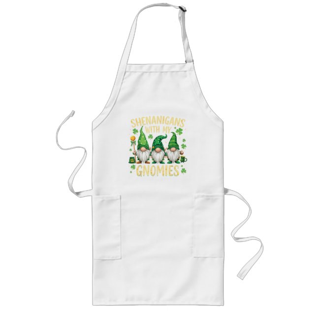 St Patrick’s Day Lucky Shamrock Gnome  Long Apron (Front)