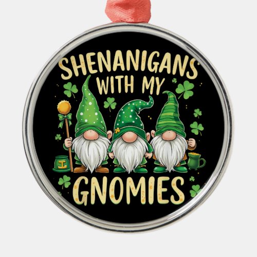 St Patrick’s Day Lucky Shamrock Gnome  Metal Ornament