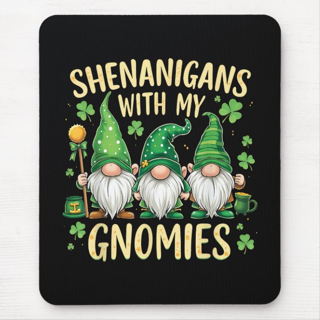 St Patrick’s Day Lucky Shamrock Gnome  Mouse Pad (Front)