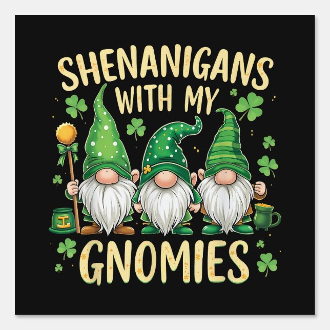 St Patrick’s Day Lucky Shamrock Gnome  Sign (Front)
