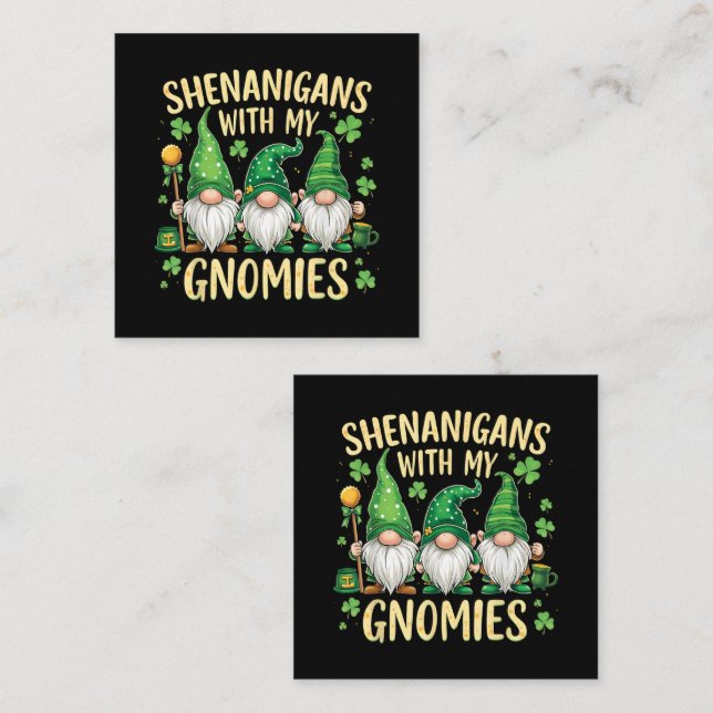 St Patrick’s Day Lucky Shamrock Gnome  Square Business Card (Front/Back)
