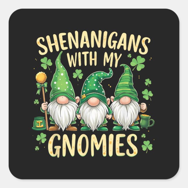 St Patrick’s Day Lucky Shamrock Gnome  Square Sticker (Front)
