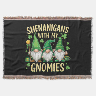 St Patrick’s Day Lucky Shamrock Gnome Throw Blanket