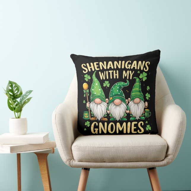 St Patrick’s Day Lucky Shamrock Gnome  Throw Pillow (Chair)