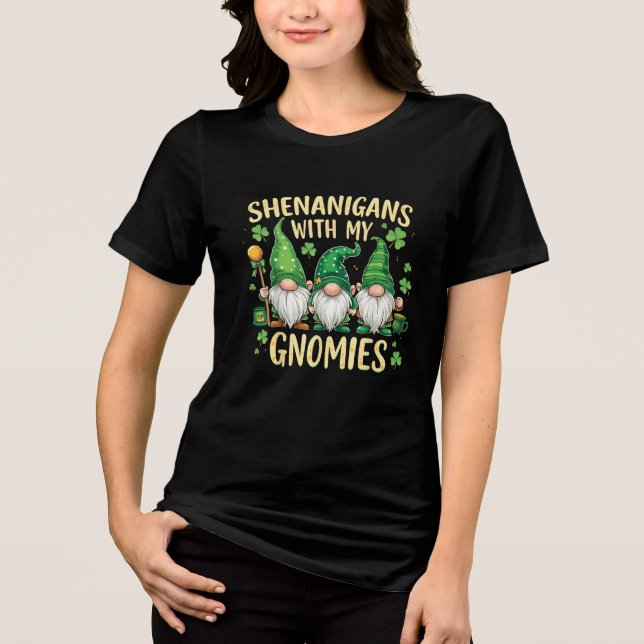 St Patrick’s Day Lucky Shamrock Gnome  Tri-Blend Shirt (Front)