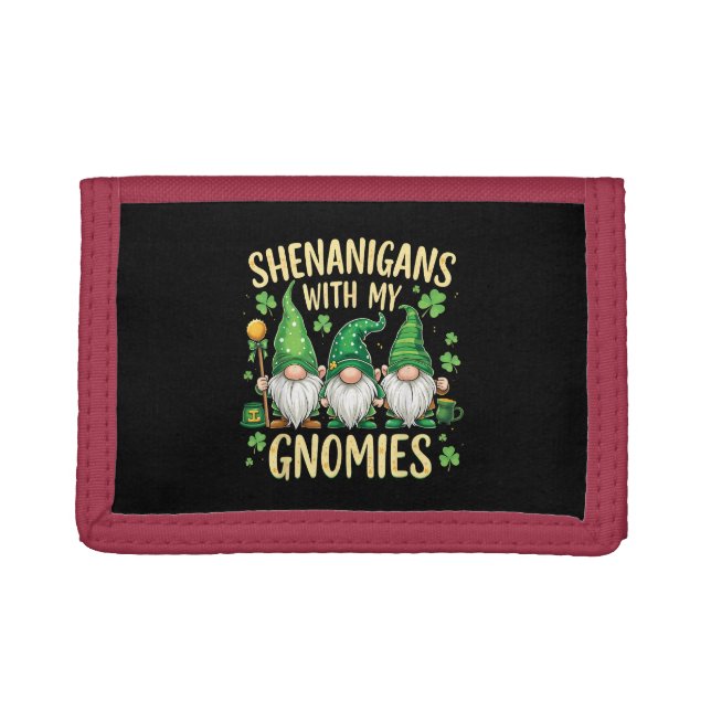 St Patrick’s Day Lucky Shamrock Gnome  Trifold Wallet (Front)